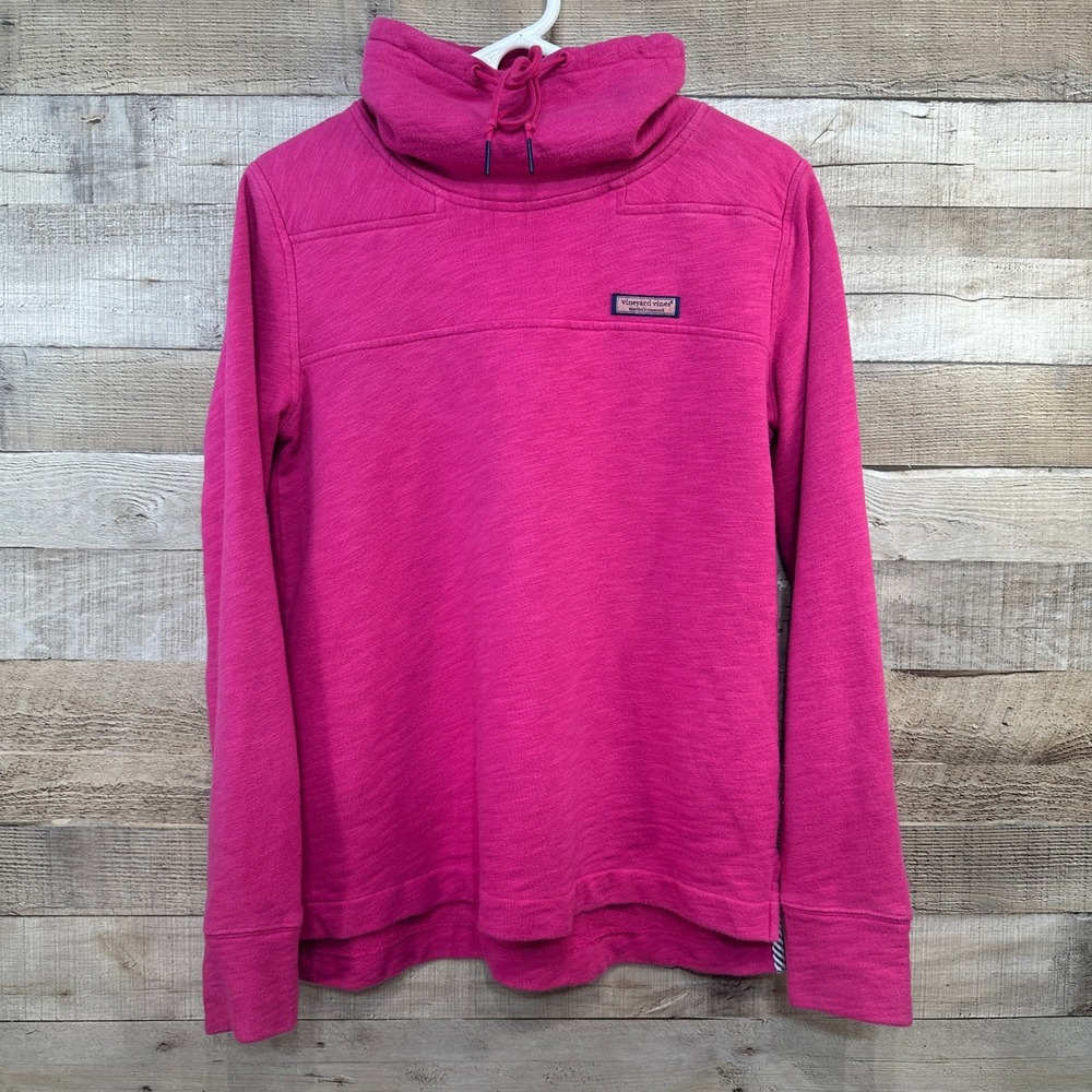 Vineyard Vines Womens XS Hot Pink Slub Funnel Neck Pullover Cotton Sweatshirt